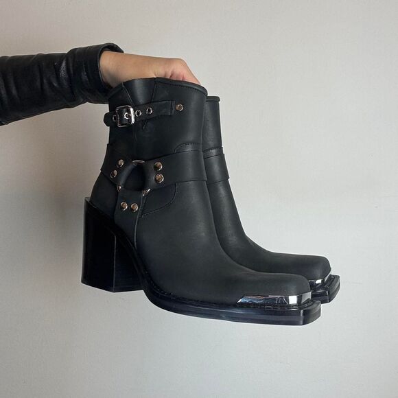 Jeffrey Campbell Handler Black Leather Motorcycle Biker Ankle Boots - Picture 1 of 8